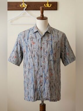 Moda International Light Blue Tropical Print Short Sleeve Shirt